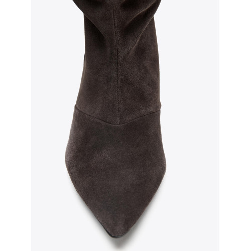 ZA女鞋2025秋冬季新款尖頭褶皺長靴牛反絨堆堆高筒靴貓跟過膝女靴