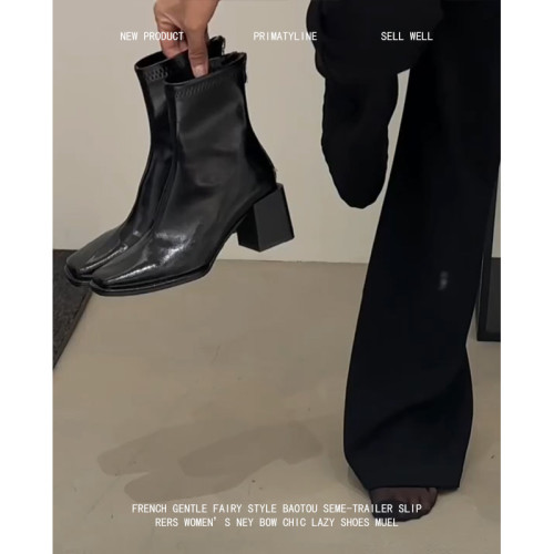 羊皮版!韓版方頭短靴女後拉鍊粗跟馬丁靴百搭法式瘦瘦靴切爾西靴 羊皮版!韓版方頭短靴女後拉鍊粗跟馬丁靴百搭法式瘦瘦靴切爾西靴