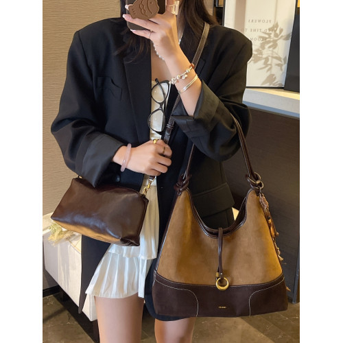 [明星推薦]植鞣磨砂真皮大容量托特包2025腋下百搭輕奢手提斜後後背包