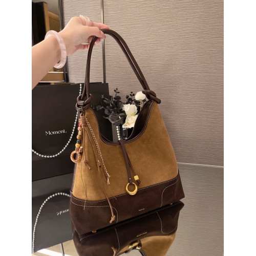 [明星推薦]植鞣磨砂真皮大容量托特包2025腋下百搭輕奢手提斜後後背包