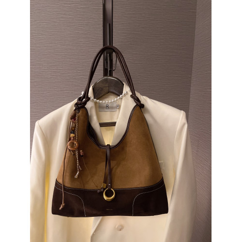 [明星推薦]植鞣磨砂真皮大容量托特包2025腋下百搭輕奢手提斜後後背包