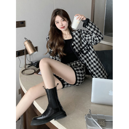 羊皮版~真皮復古厚底英倫風切爾西靴短靴女中筒褶皺菸筒靴馬丁靴