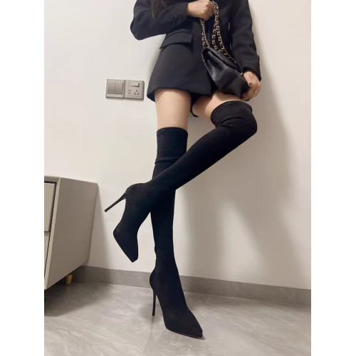 尖頭過膝長靴女2025秋冬新款防水台高跟彈力瘦瘦靴性感細跟長筒靴