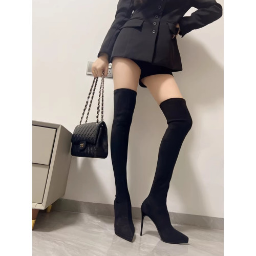 尖頭過膝長靴女2025秋冬新款防水台高跟彈力瘦瘦靴性感細跟長筒靴