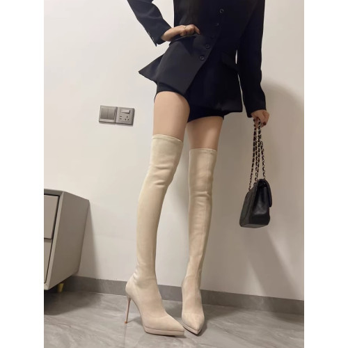 尖頭過膝長靴女2025秋冬新款防水台高跟彈力瘦瘦靴性感細跟長筒靴