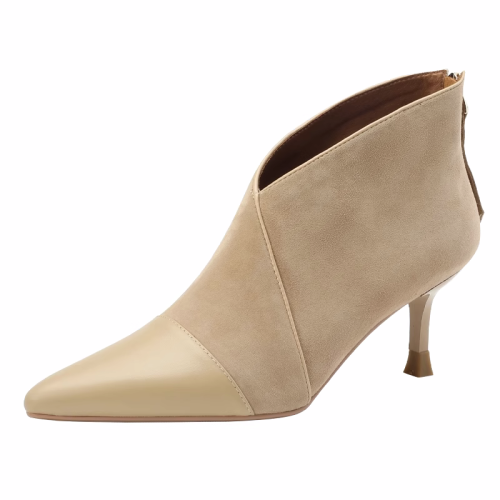 高級感法式小踝靴高跟小衆短靴女2025V口磨砂尖頭細跟裸靴高跟鞋