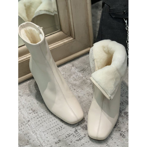 2025冬季加絨短靴女粗跟高跟瘦瘦靴子方頭加厚棉鞋顯瘦雪地靴白色