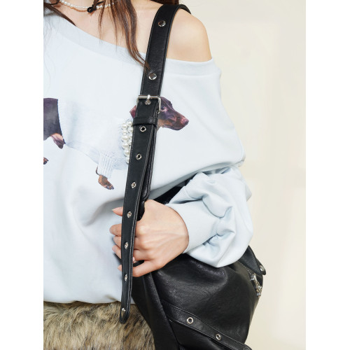 哐花原創設計2025新款高級感單肩斜後後背包復古通勤包包抽繩大包黑色 哐花原創設計2025新款高級感單肩斜後後背包復古通勤包包抽繩大包黑色