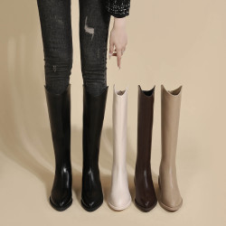 西部牛仔騎士靴女2025秋冬新款高筒V口尖頭內增高長筒靴女後拉鍊