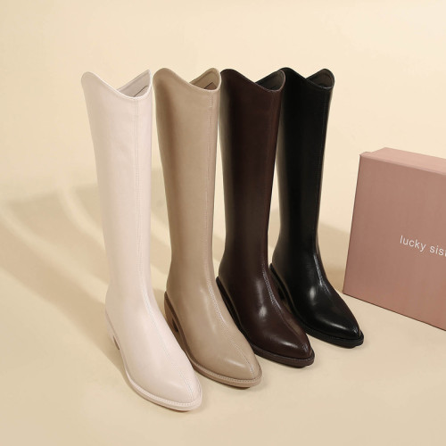 西部牛仔騎士靴女2025秋冬新款高筒V口尖頭內增高長筒靴女後拉鍊 西部牛仔騎士靴女2025秋冬新款高筒V口尖頭內增高長筒靴女後拉鍊