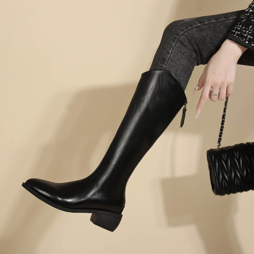 西部牛仔騎士靴女2025秋冬新款高筒V口尖頭內增高長筒靴女後拉鍊 西部牛仔騎士靴女2025秋冬新款高筒V口尖頭內增高長筒靴女後拉鍊