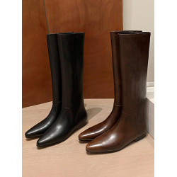 曲奇大叔~真皮復古騎士靴女2025年新款顯瘦長靴內增高尖頭直筒靴