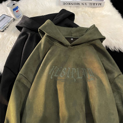 特大碼300斤灰色麂皮絨連帽衛衣男秋冬oversize美式復古硬挺寬鬆