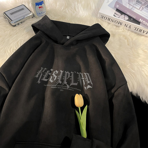 特大碼300斤灰色麂皮絨連帽衛衣男秋冬oversize美式復古硬挺寬鬆