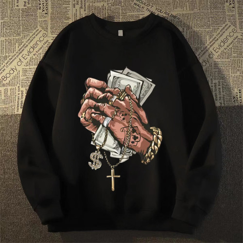 美式復古hiphop手棒美金純棉衛衣男女秋冬加絨潮牌高街薄款oversi