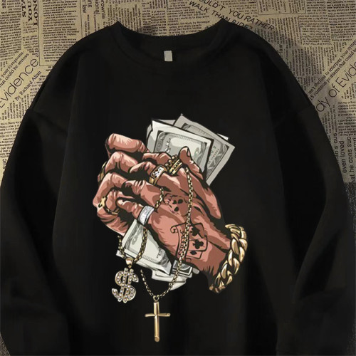 美式復古hiphop手棒美金純棉衛衣男女秋冬加絨潮牌高街薄款oversi