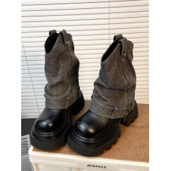 【小依家】厚底增高短筒褲琯靴女復古馬丁靴2026春新款西部牛仔靴