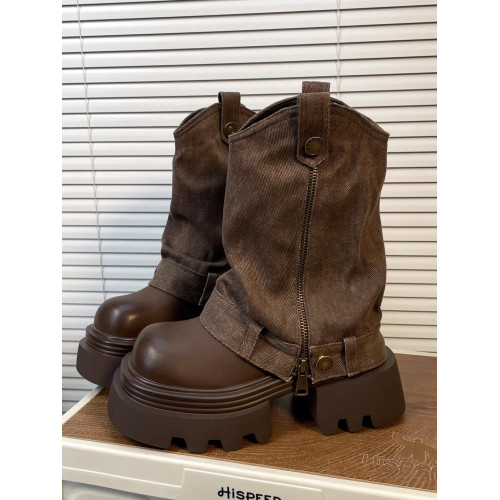 【小依家】厚底增高短筒褲琯靴女復古馬丁靴2026春新款西部牛仔靴