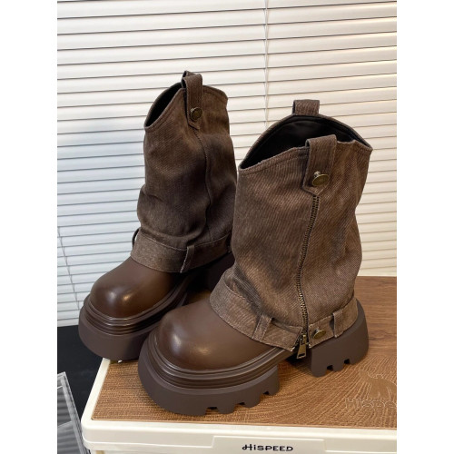 【小依家】厚底增高短筒褲琯靴女復古馬丁靴2026春新款西部牛仔靴