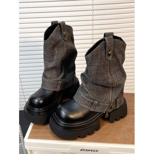 【小依家】厚底增高短筒褲琯靴女復古馬丁靴2026春新款西部牛仔靴