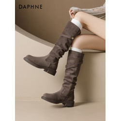 達芙妮厚底騎士靴女2026新款秋冬長筒靴英倫風黑色加絨靴子不過膝