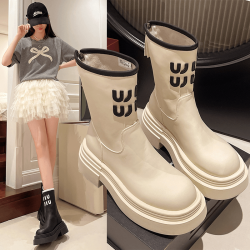 真皮9公分內增高馬丁靴女2026網紅爆款時尚氣質靴子時尚厚底短靴