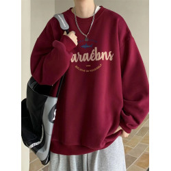 港風美式復古潮流2024新款重磅純棉圓領衛衣男裝秋冬加絨寬鬆痞帥