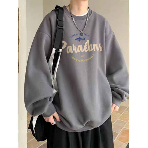 港風美式復古潮流2024新款重磅純棉圓領衛衣男裝秋冬加絨寬鬆痞帥