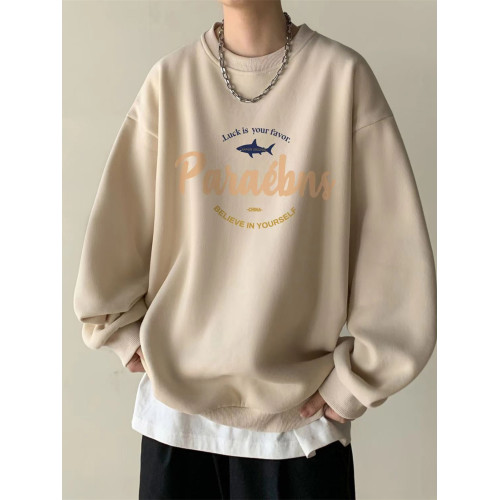 港風美式復古潮流2024新款重磅純棉圓領衛衣男裝秋冬加絨寬鬆痞帥