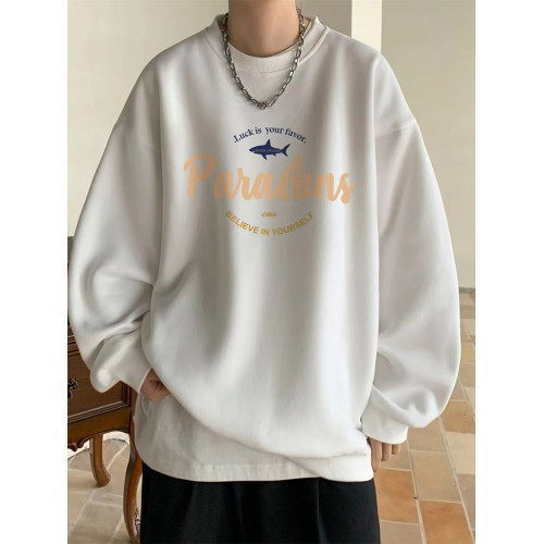 港風美式復古潮流2024新款重磅純棉圓領衛衣男裝秋冬加絨寬鬆痞帥