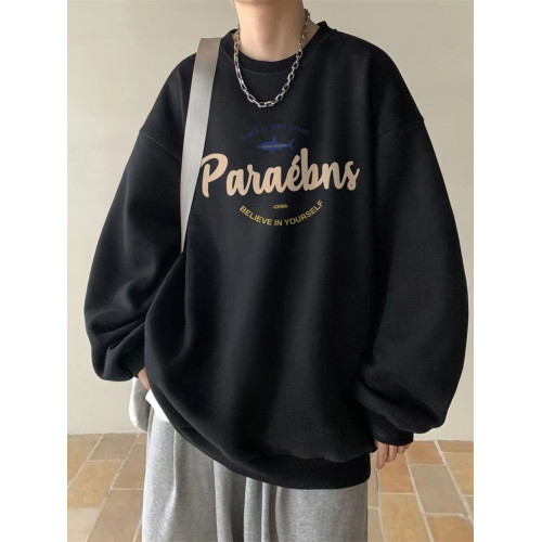 港風美式復古潮流2024新款重磅純棉圓領衛衣男裝秋冬加絨寬鬆痞帥