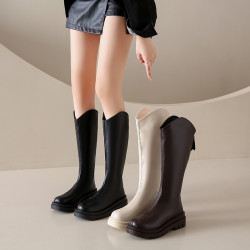 顯瘦馬丁靴英倫風高筒靴子女秋冬2024新款百搭胖mm厚底長筒騎士靴