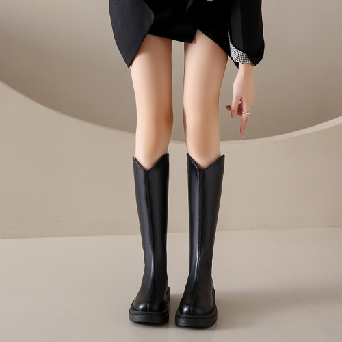 顯瘦馬丁靴英倫風高筒靴子女秋冬2024新款百搭胖mm厚底長筒騎士靴