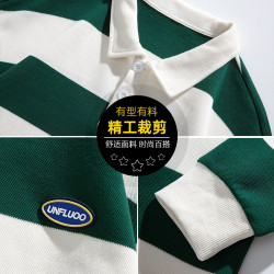 WASSUP PANDA美式復古條紋POLO衫衛衣男日系撞色情侶長袖t恤上衣