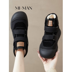 牛皮厚底雪地靴女2026新款冬季加絨加厚棉靴休閒魔術貼高幫鞋短靴