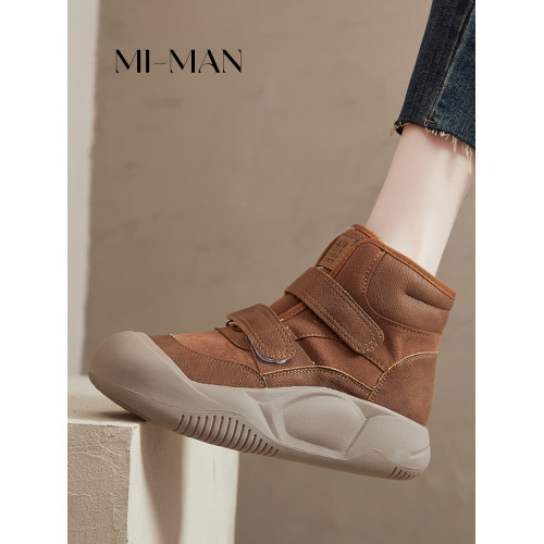 牛皮厚底雪地靴女2026新款冬季加絨加厚棉靴休閒魔術貼高幫鞋短靴 牛皮厚底雪地靴女2026新款冬季加絨加厚棉靴休閒魔術貼高幫鞋短靴