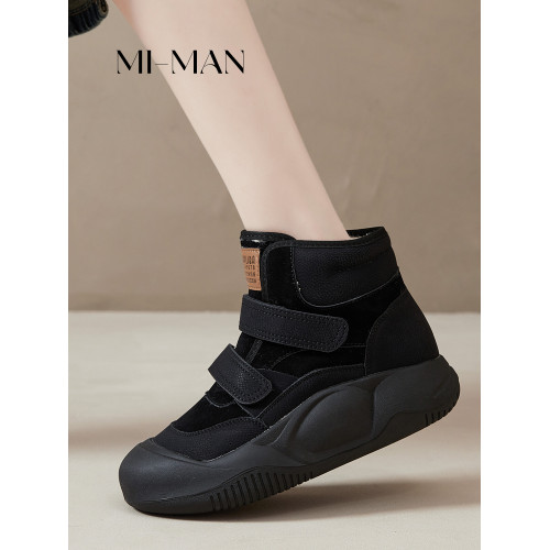 牛皮厚底雪地靴女2026新款冬季加絨加厚棉靴休閒魔術貼高幫鞋短靴 牛皮厚底雪地靴女2026新款冬季加絨加厚棉靴休閒魔術貼高幫鞋短靴