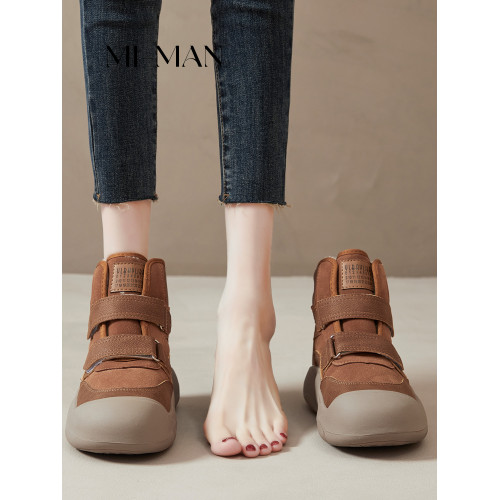 牛皮厚底雪地靴女2026新款冬季加絨加厚棉靴休閒魔術貼高幫鞋短靴 牛皮厚底雪地靴女2026新款冬季加絨加厚棉靴休閒魔術貼高幫鞋短靴