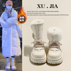 厚底白色毛毛防滑雪地靴子女短靴2026冬季新款加絨加厚東北大棉鞋