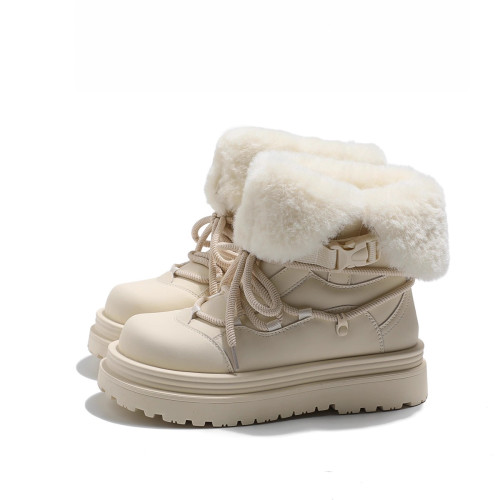 厚底白色毛毛防滑雪地靴子女短靴2026冬季新款加絨加厚東北大棉鞋