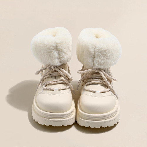 厚底白色毛毛防滑雪地靴子女短靴2026冬季新款加絨加厚東北大棉鞋