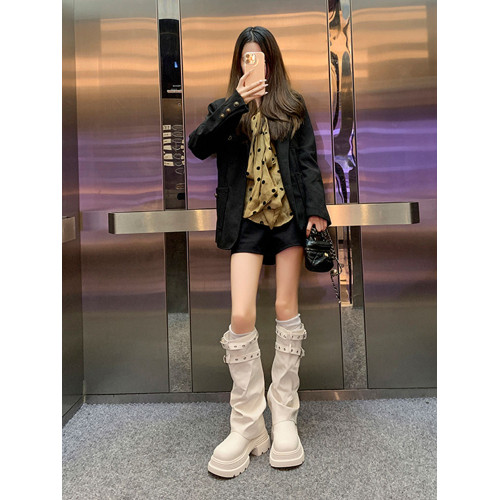 黑色復古英倫風厚底靴子女長筒靴2025新款秋冬配裙子顯瘦騎士長靴 黑色復古英倫風厚底靴子女長筒靴2025新款秋冬配裙子顯瘦騎士長靴