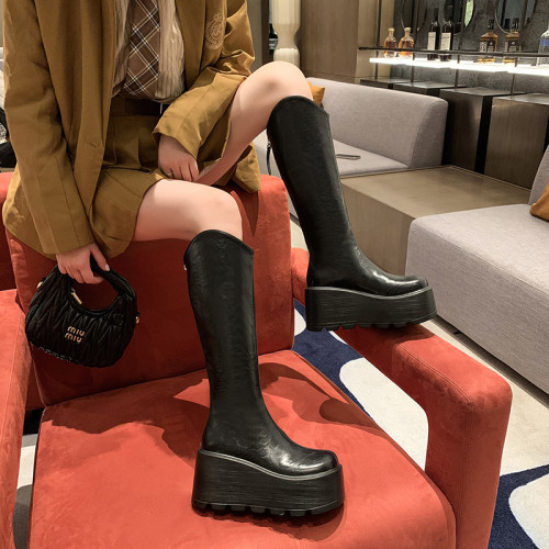 9cm厚底騎士長筒靴女加絨2025冬新款不過膝長靴菸筒靴顯瘦馬丁靴 9cm厚底騎士長筒靴女加絨2025冬新款不過膝長靴菸筒靴顯瘦馬丁靴
