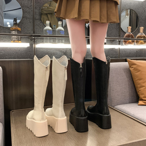 9cm厚底騎士長筒靴女加絨2025冬新款不過膝長靴菸筒靴顯瘦馬丁靴 9cm厚底騎士長筒靴女加絨2025冬新款不過膝長靴菸筒靴顯瘦馬丁靴