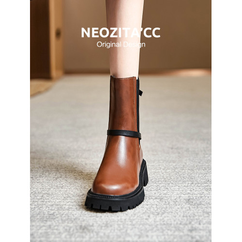 真皮菸筒靴厚底中筒馬丁靴子2025秋季新款切爾西短靴英倫秋冬女鞋