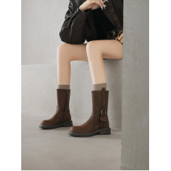 ladyblack超軟平底側拉鍊復古短靴女秋冬大碼低跟西部騎士靴41-43