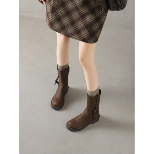 ladyblack超軟平底側拉鍊復古短靴女秋冬大碼低跟西部騎士靴41-43