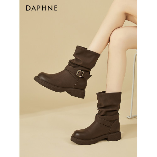 達芙妮厚底馬丁靴女款秋冬2025新款加絨復古粗跟短靴美拉德堆堆靴