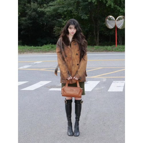 張元英同款粗跟不過膝長靴女後拉鍊長筒瘦瘦靴方頭皮帶釦騎士靴