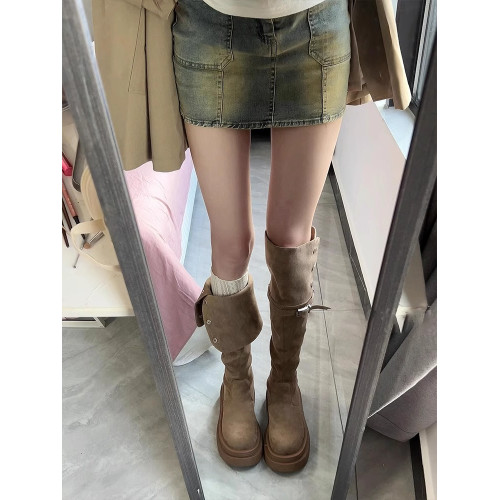 厚底長筒靴女2025春季新款兩穿過膝長靴女絨面增高騎士靴顯瘦百搭